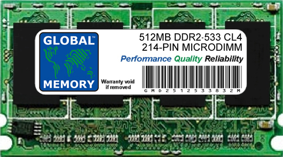 512MB DDR2 533MHz PC2-4200 214-PIN MICRODIMM MEMORY RAM FOR LAPTOPS/NOTEBOOKS
